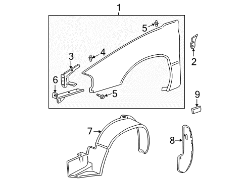 2004 Chevrolet Impala Fender & Components, Exterior Trim Body Side Molding Diagram for 88980354