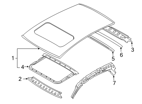 2015 Infiniti QX70 Roof & Components Bow-Roof, No 3 Diagram for 73262-1CA1A