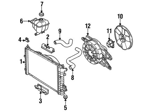 1994 Saturn SL1 Radiator & Components Shroud Kit, Engine Coolant Fan Diagram for 24005834