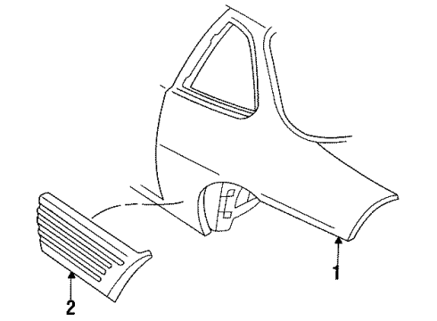 1993 Pontiac Grand Am Quarter Panel & Components, Exterior Trim Molding Kit, Quarter Panel Center Front Diagram for 88891530