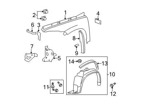 2011 Chevrolet HHR Fender & Components Fender Liner Diagram for 22714693