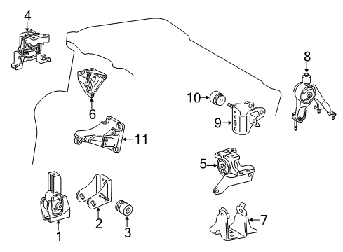 2014 Toyota Corolla Engine & Trans Mounting Side Mount Bracket Damper Diagram for 12351-37120