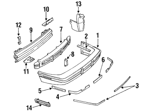 1992 Buick Regal Rear Bumper Shield-Rear Bumper Fascia Splash *Black Diagram for 14102889