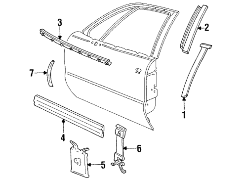 1992 Buick LeSabre Exterior Trim - Front Door Molding Kit, Front Side Door Center (RH) *Bright W/ Bleed Diagram for 88891310