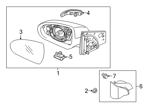 2020 Hyundai Ioniq Mirrors Mirror & Holder-Outside Rear, RH Diagram for 87621-G2410