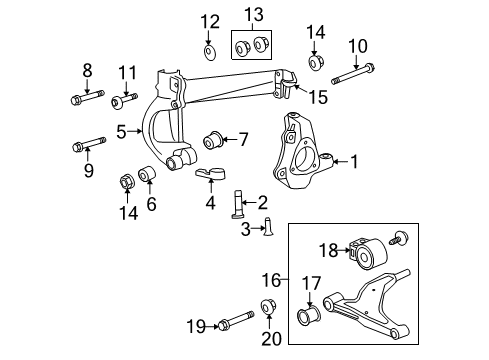 2010 Buick LaCrosse Front Suspension Components, Lower Control Arm, Stabilizer Bar Lower Control Arm Diagram for 13318888