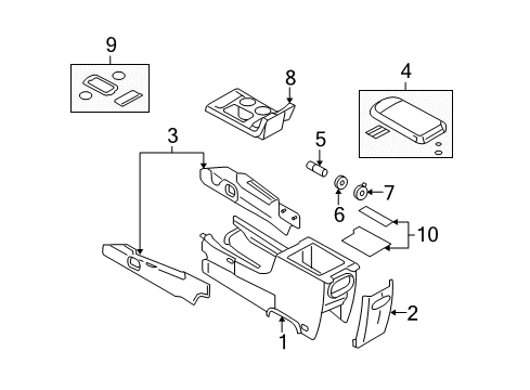 2006 Mercury Montego Center Console Console Diagram for 5G1Z-54045A36-AAA