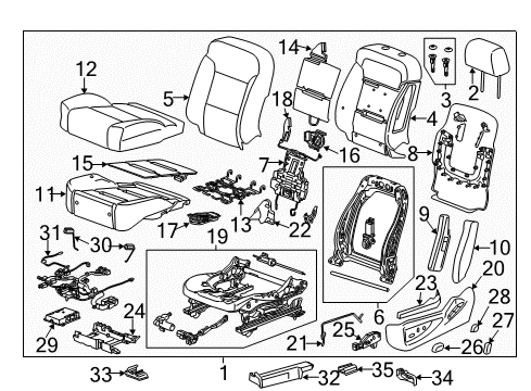2016 GMC Sierra 2500 HD Driver Seat Components Adjust Knob Diagram for 22748472