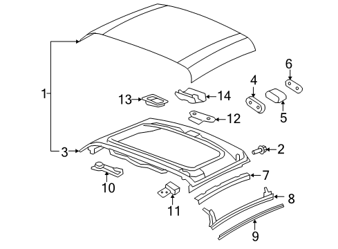 2009 Pontiac Solstice Top & Components Molding Diagram for 25861170