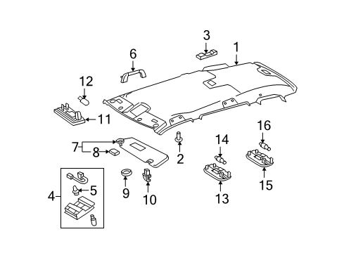 2008 Toyota Highlander Interior Trim - Roof Headliner Diagram for 63310-48280-B1