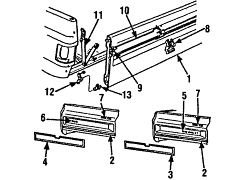 1987 GMC R1500 Body Side Molding Pick Up Box End Gate Latch Diagram for 15594644