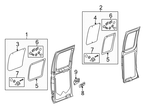 2010 Ford E-350 Super Duty Side Loading Door - Glass & Hardware Glass Diagram for F8UZ-1525722-BB