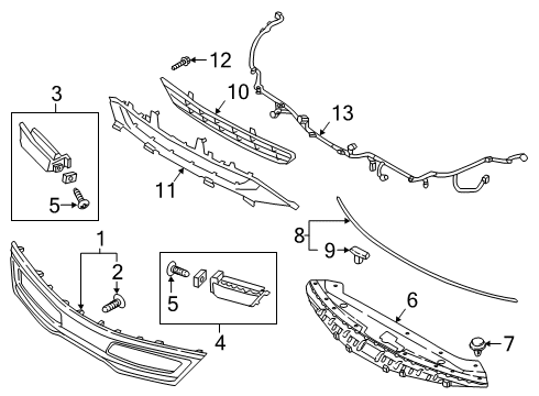 2020 Kia Optima Grille & Components Strip-Front Bumper Diagram for 86357D4000