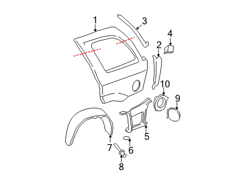2002 Chevrolet Trailblazer Quarter Panel & Components Wheelhouse Liner Diagram for 15122544