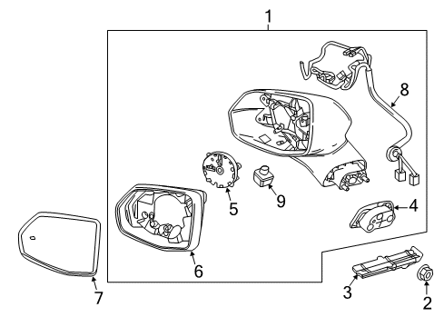 2019 Cadillac XT5 Outside Mirrors Mirror Assembly Seal Diagram for 84168005