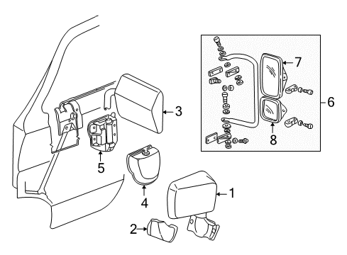 1994 Dodge B250 Outside Mirrors Drivers Power Side View Mirror Textured Replacement Diagram for 55154699