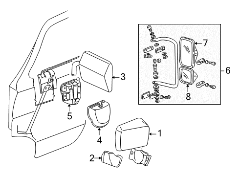 1994 Dodge B250 Outside Mirrors -6-1/4X4-3/4 Black Front Diagram for 55074900