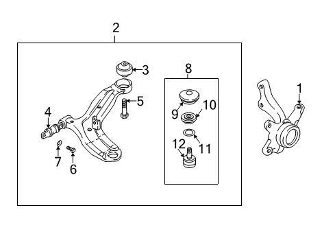 2007 Hyundai Tiburon Front Suspension, Lower Control Arm, Stabilizer Bar, Suspension Components Bolt Diagram for 54565-2E000