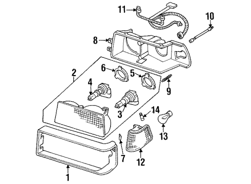 1989 Eagle Premier Headlamps Headlamp Bulb Diagram for L0009006