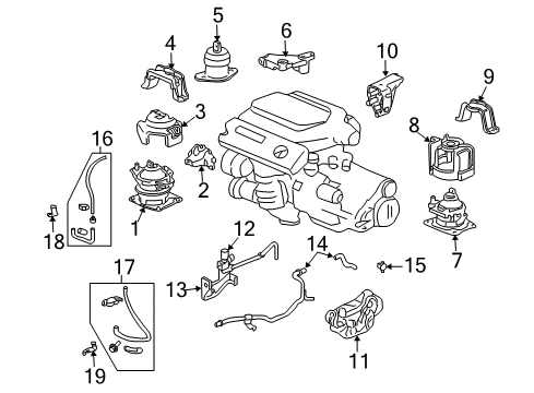 2012 Acura RL Engine & Trans Mounting Bracket, Front Engine Mounting Diagram for 50630-SJA-A00