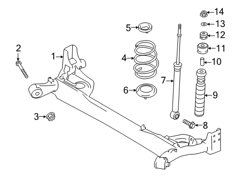 2014 Nissan Versa Note Rear Suspension Bound Rear Suspension Bumper Assembly Diagram for 55240-1HJ0B