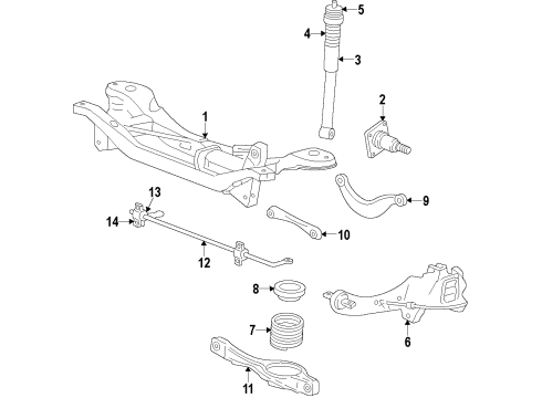 2010 Ford Focus Rear Suspension Components, Lower Control Arm, Upper Control Arm, Stabilizer Bar Upper Pad Diagram for YS4Z-5586-AA