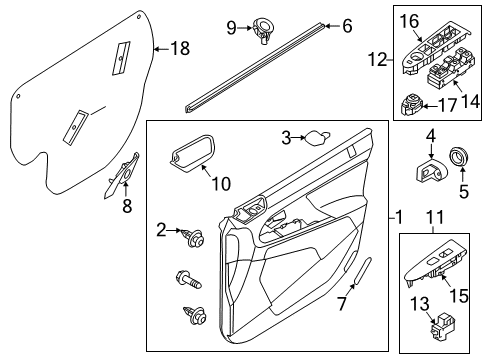 2011 Kia Sportage Interior Trim - Front Door Power Window Sub Unit Assembly Diagram for 935813W000