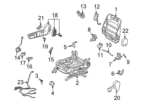 2009 Pontiac Vibe Front Seat Components Release Handle Diagram for 88970676