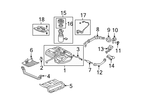 2006 Acura MDX Fuel Supply Band, Driver Side Fuel Tank Mounting Diagram for 17522-S9V-A00