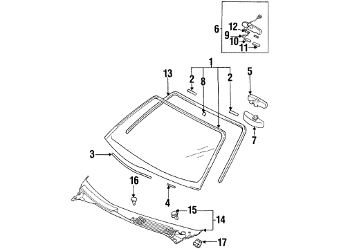 1995 Mitsubishi Eclipse Windshield Glass Clip-Tail Lamp Diagram for MB696120