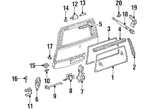 1992 Chevrolet Lumina APV Lift Gate Glass, Hardware Strut Asm-Lift Gate Diagram for 10196024