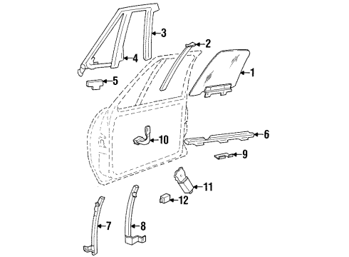1992 Oldsmobile 88 Door & Components Molding Asm-Front Side Door Stationary Window Divider Channel Diagram for 25609524
