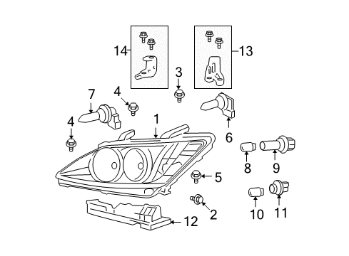 2012 Lexus ES350 Headlamps Headlamp Unit Assembly, Left Diagram for 81170-33741