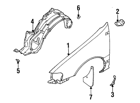 1998 Nissan 200SX Fender & Components Protector-Front Fender, LH Diagram for 63843-8B700
