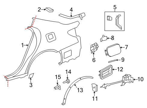 2013 Lexus LS600h Quarter Panel, Exterior Trim Lock Assy, Fuel Lid W/Motor Diagram for 77030-50030