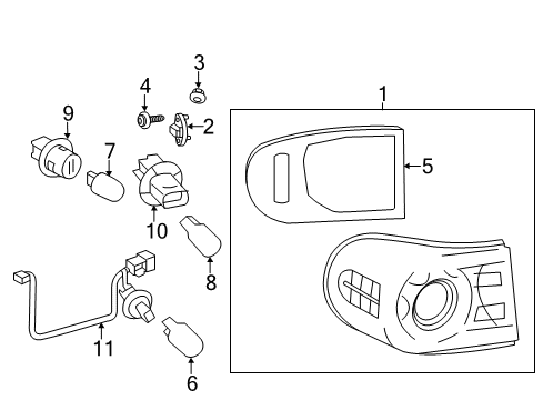 2014 Toyota FJ Cruiser Bulbs Tail Lamp Support Bracket Diagram for 61663-35010