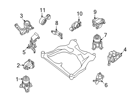 2008 Nissan Altima Engine & Trans Mounting Front Engine Mounting Bracket, Driver Side Diagram for 11253-JA11A