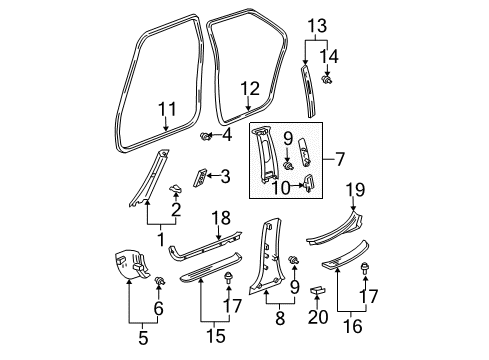 2003 Toyota Avalon Interior Trim - Pillars, Rocker & Floor Windshield Pillar Trim Diagram for 62210-AC050-B0