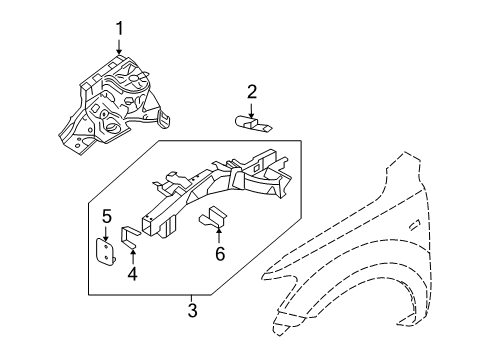 2010 Hyundai Santa Fe Inner Components - Fender Reinforcement.-Apron Side, RH Diagram for 64766-2B200
