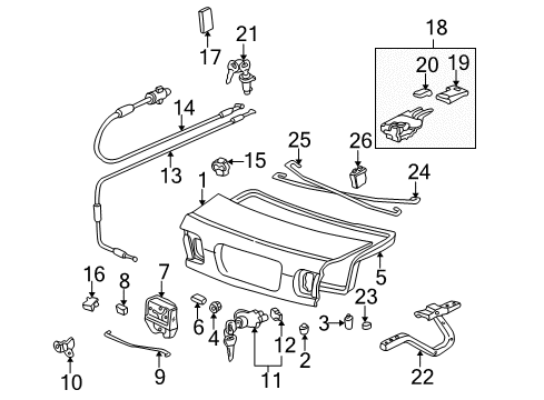 2000 Honda Civic Trunk Stopper, Tailgate Diagram for 74827-SH2-003