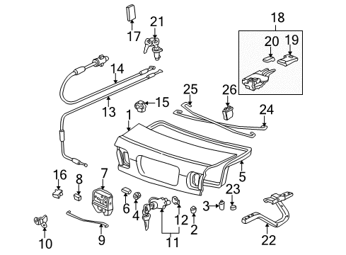 2000 Honda Civic Trunk Lock Assembly, Trunk Diagram for 74850-S04-J11