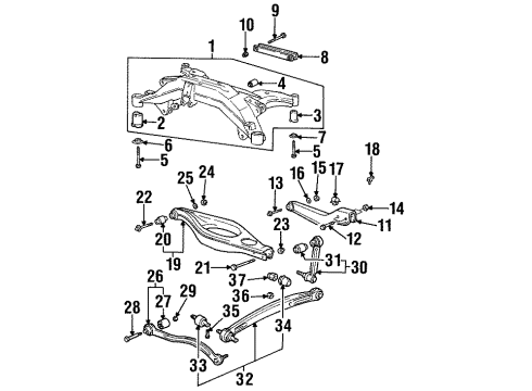 1994 BMW 850CSi Rear Suspension Components, Lower Control Arm, Upper Control Arm, Stabilizer Bar Trailing Arm, Left Diagram for 33322227841