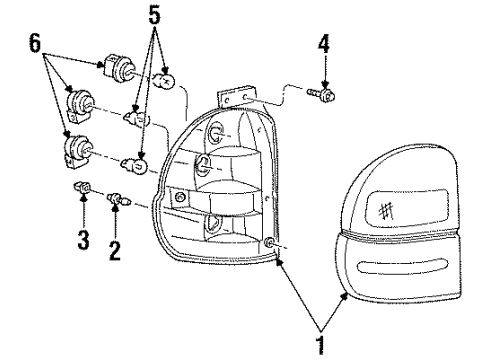 1996 Ford Windstar Combination Lamps Socket & Wire Diagram for F58Z-13411-A