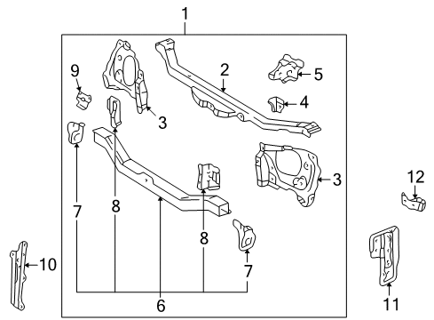 1998 Toyota Corolla Radiator Support Headlamp Assembly Bracket Diagram for 53245-02010