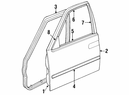 1992 Nissan Maxima Front Door & Components, Exterior Trim WEATHERSTRIP Front Door L Diagram for 80831-85E01