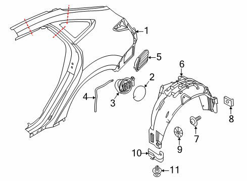 2015 Ford Focus Quarter Panel & Components Drain Tube Diagram for 8V4Z-9S303-A