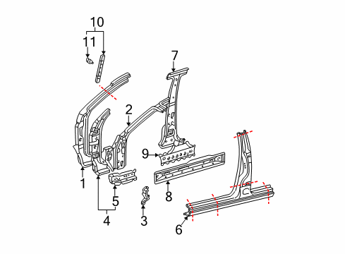 2001 Toyota Sequoia Center Pillar & Rocker, Hinge Pillar Pillar Reinforcement Diagram for 61109-0C900