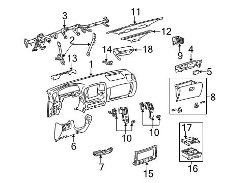 2005 Toyota Land Cruiser Instrument Panel Lock Cylinder Diagram for 69056-60180