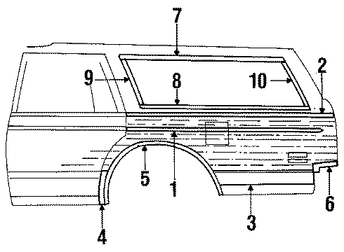 1984 Buick Electra Quarter Panel Glass, Exterior Trim Molding Finish Rear Fender Transfer /At Bumper Cove Diagram for 20171711