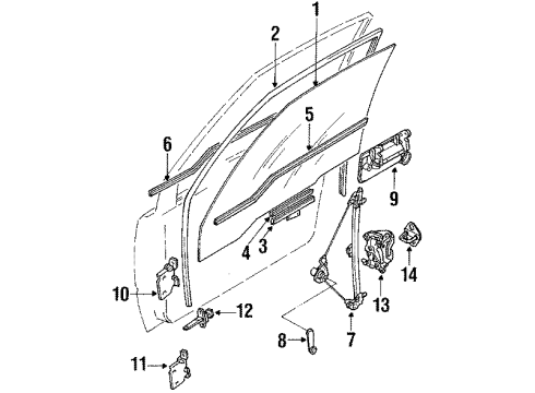 1993 Geo Tracker Door & Components Sealing Strip, Front Side Door Window Outer RH Diagram for 30004709